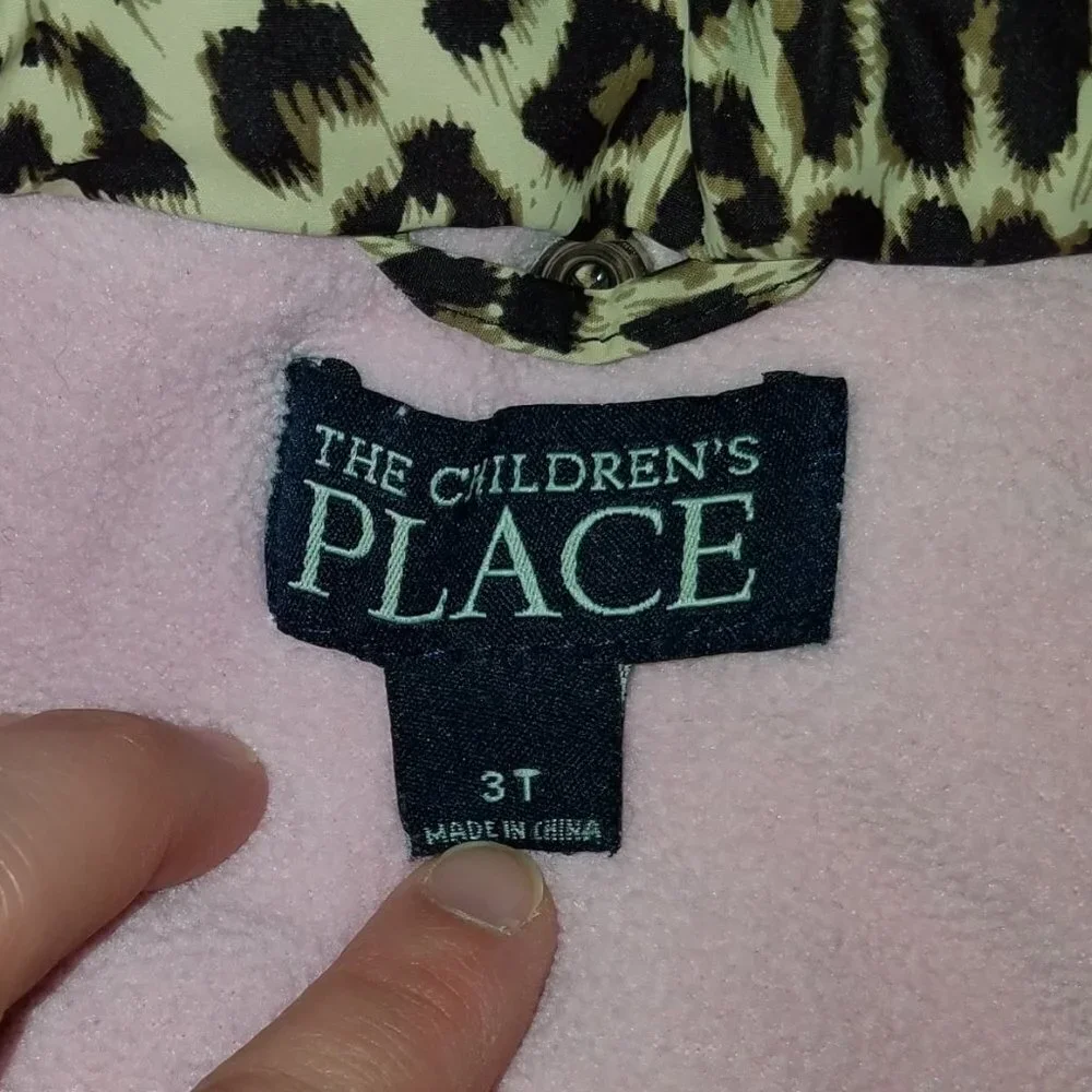 The Children's Place Leopard Print Hooded Coat Pink Fleece Lined 3T AS IS
